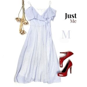 Just Me Blue White Striped Pocketed Lined Dress Size M